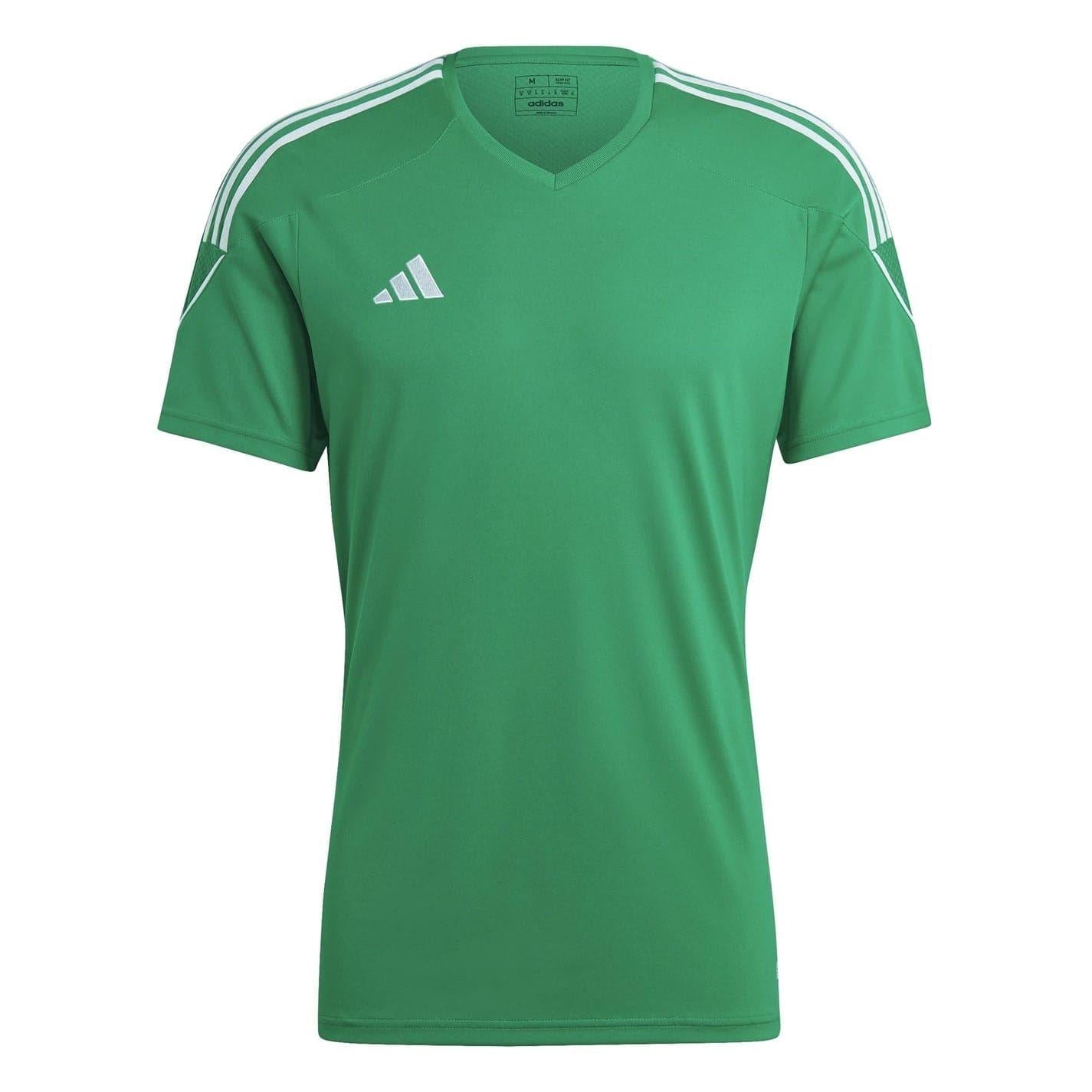 Green-White - Front - Adidas Mens Tiro Jersey V Neck Training T-Shirt
