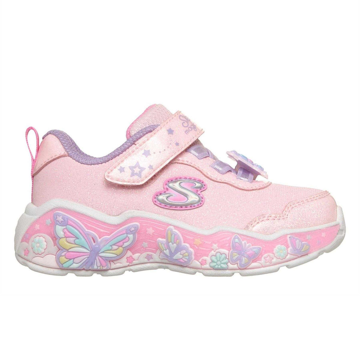 Pink - Side - Skechers Girls Butterfly Light Up Trainers