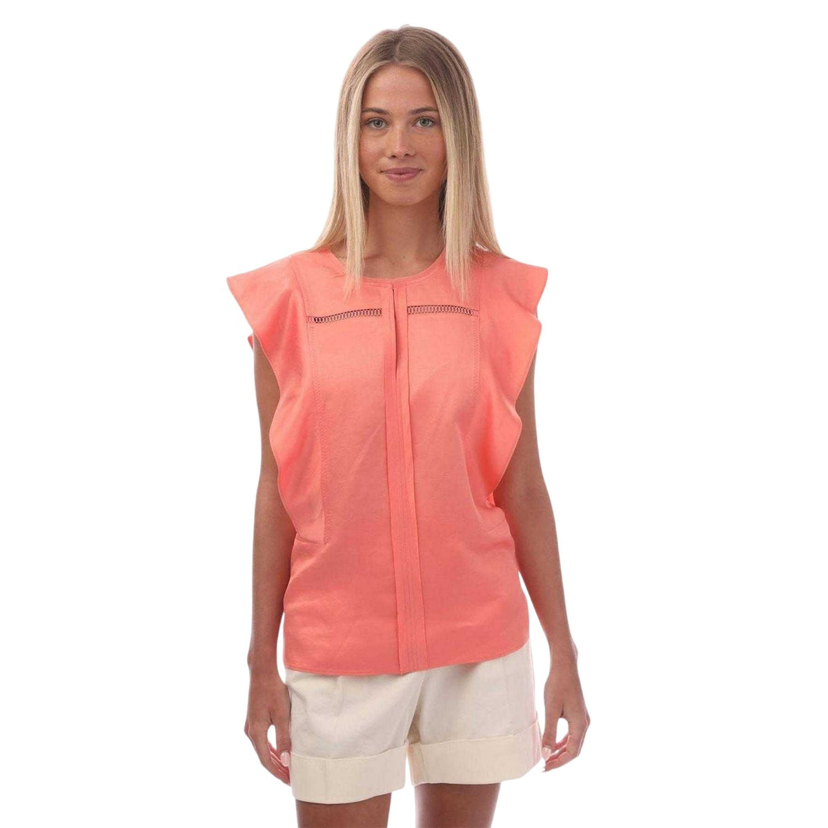 Coral - Side - Boss Womens-Ladies Bileina Flutter Blouse