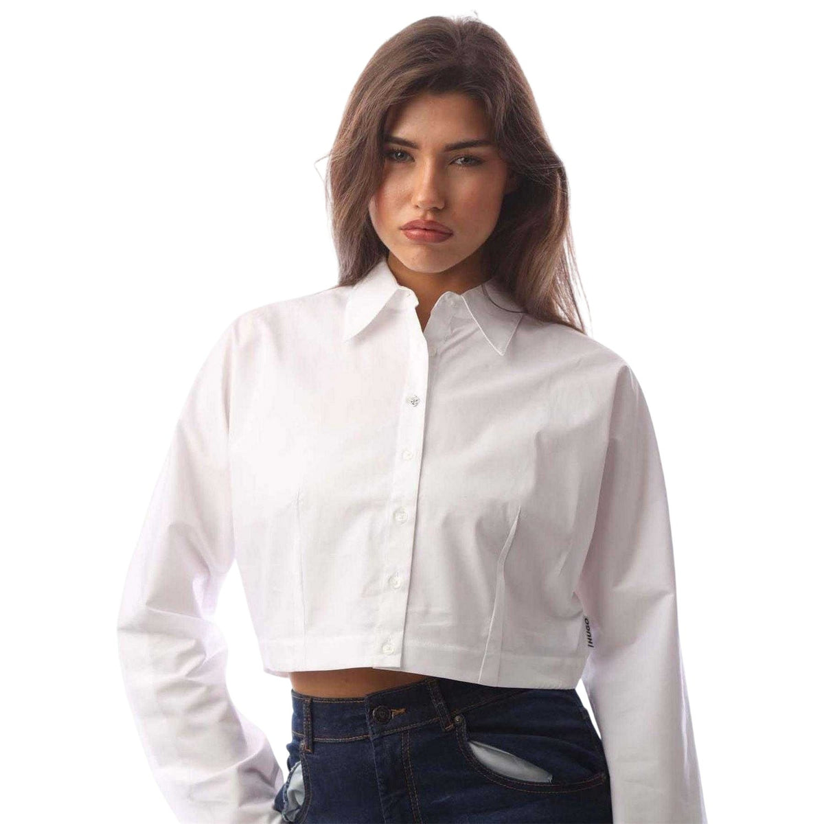 White - Side - Hugo Womens-Ladies Etsoukie Cropped Blouse