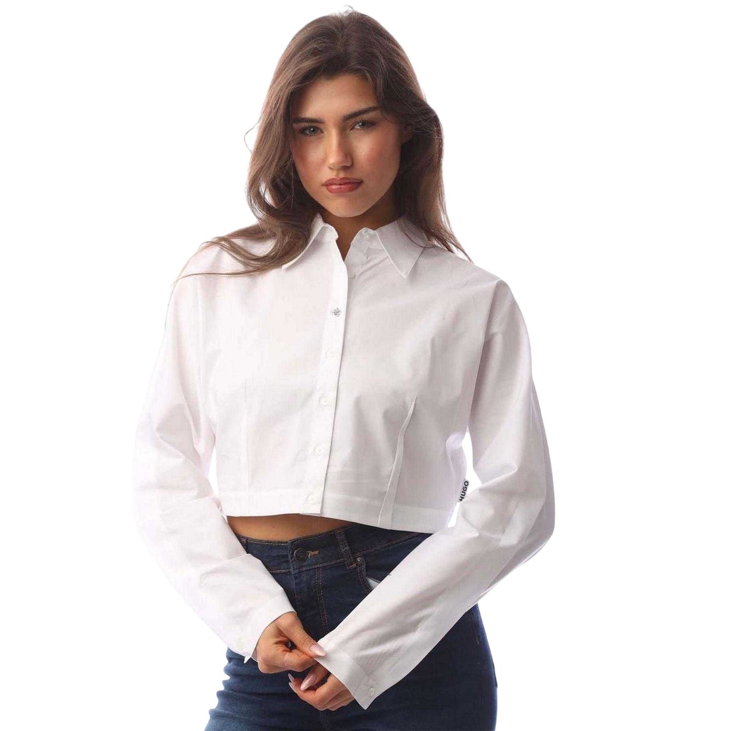 White - Front - Hugo Womens-Ladies Etsoukie Cropped Blouse