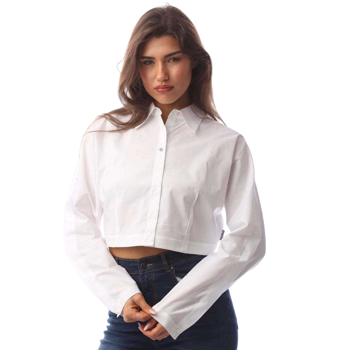 White - Front - Hugo Womens-Ladies Etsoukie Cropped Blouse
