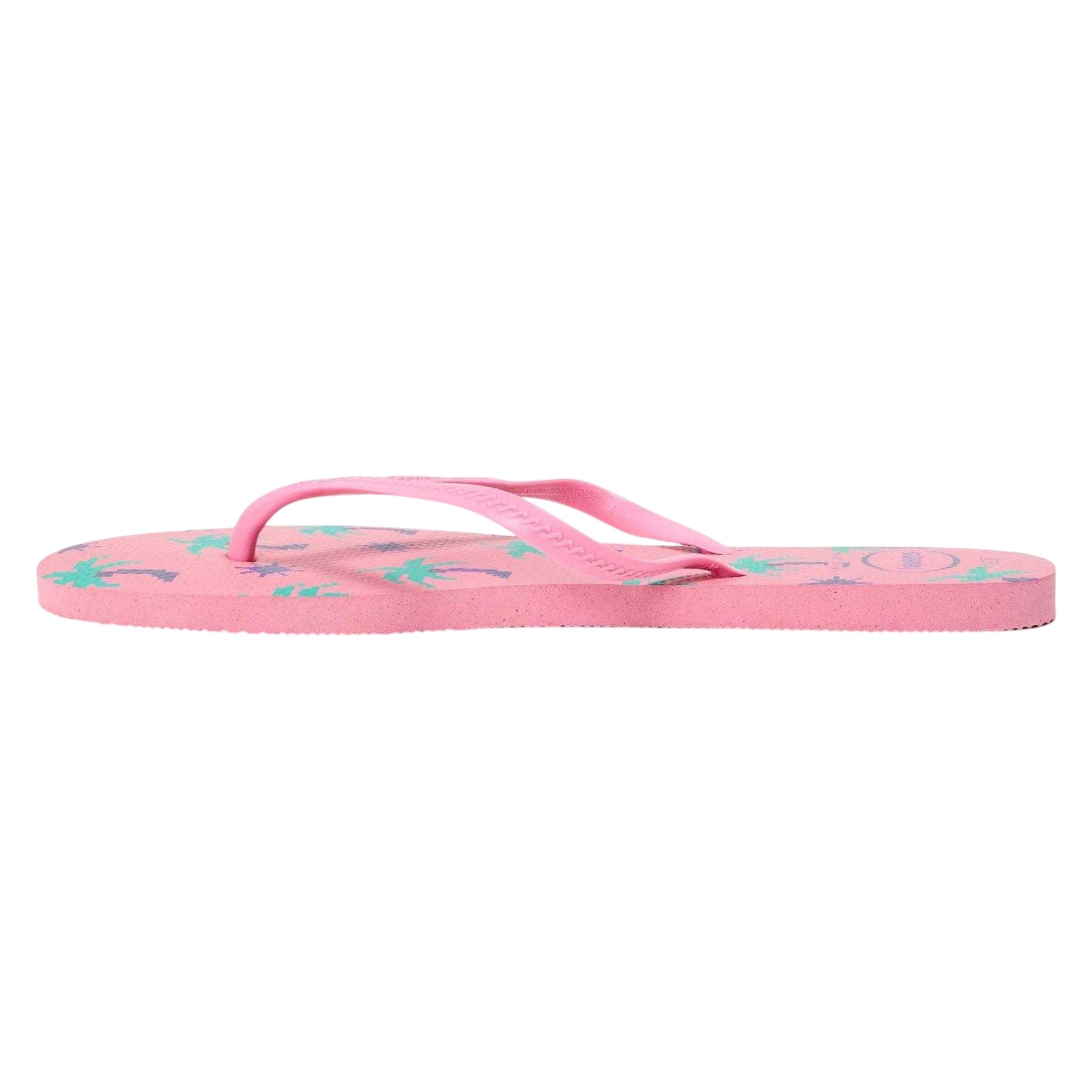 Pink - Back - Havaianas Womens-Ladies Palm Tree Flip Flops