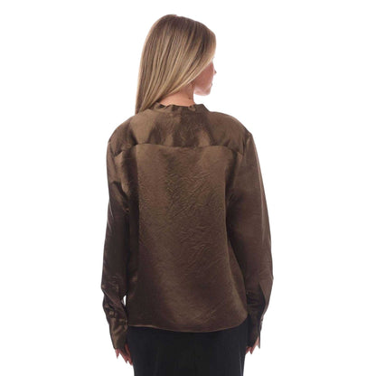 Brown Shiny - Back - Hugo Womens-Ladies Crinkle Blouse