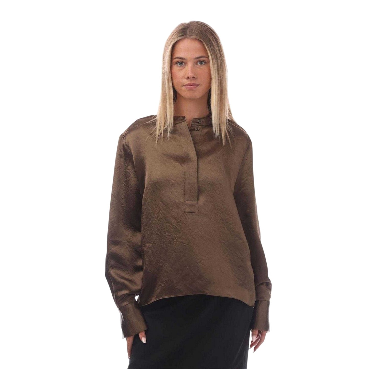 Brown Shiny - Front - Hugo Womens-Ladies Crinkle Blouse