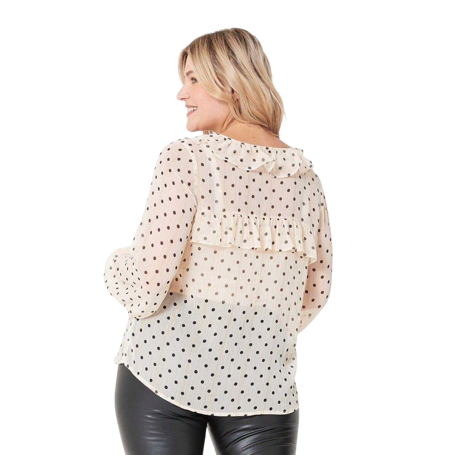 Cream - Back - Be You Womens-Ladies Polka Dot Ruffles Blouse