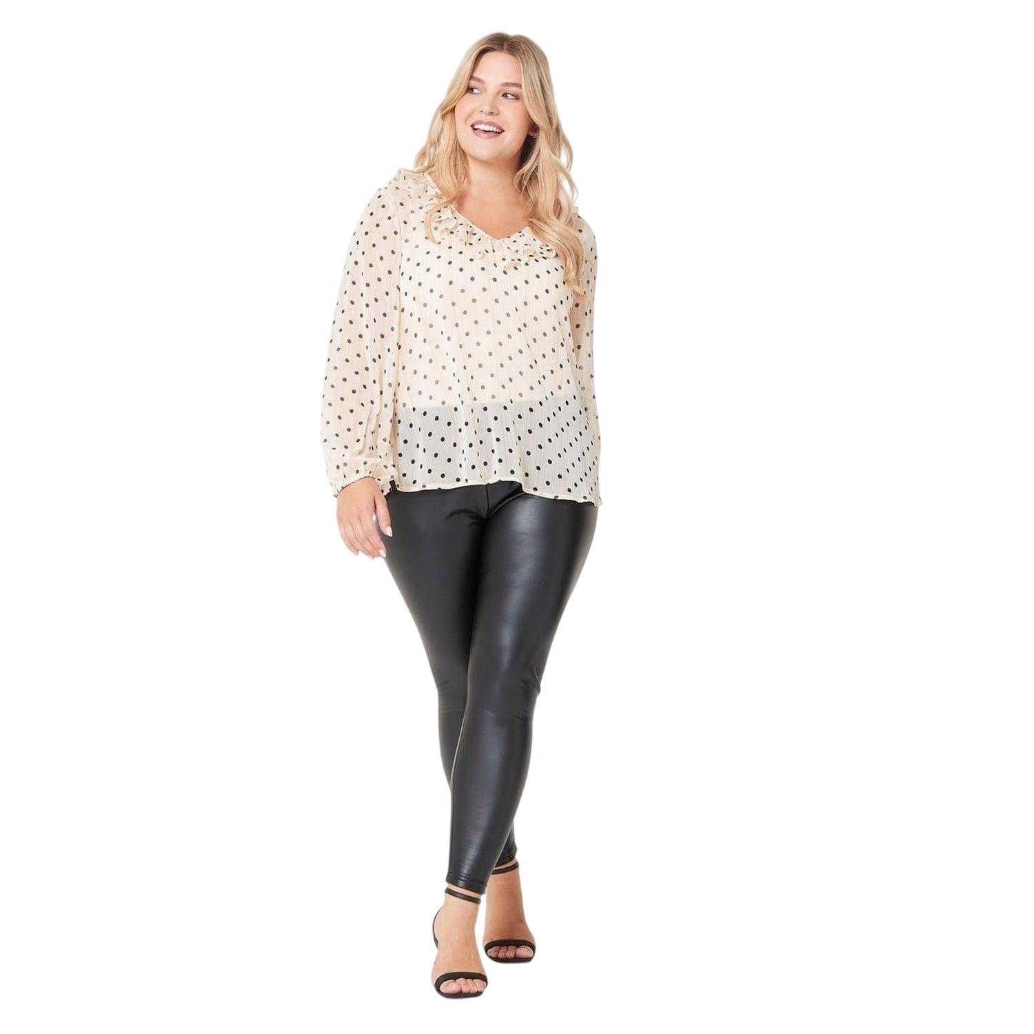 Cream - Side - Be You Womens-Ladies Polka Dot Ruffles Blouse