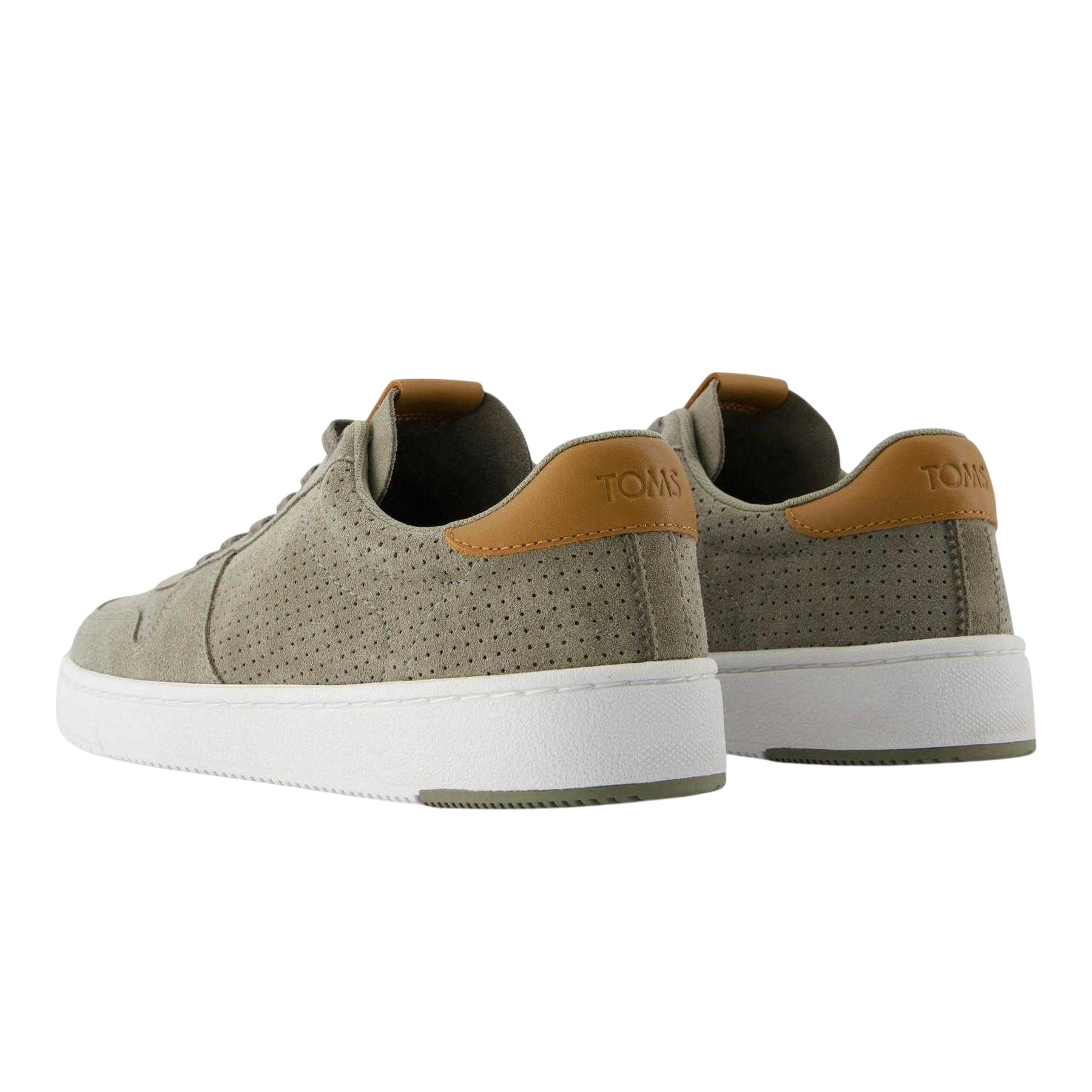 Grey - Back - Toms Mens Trvl Lite Court Perforated Suede Trainers