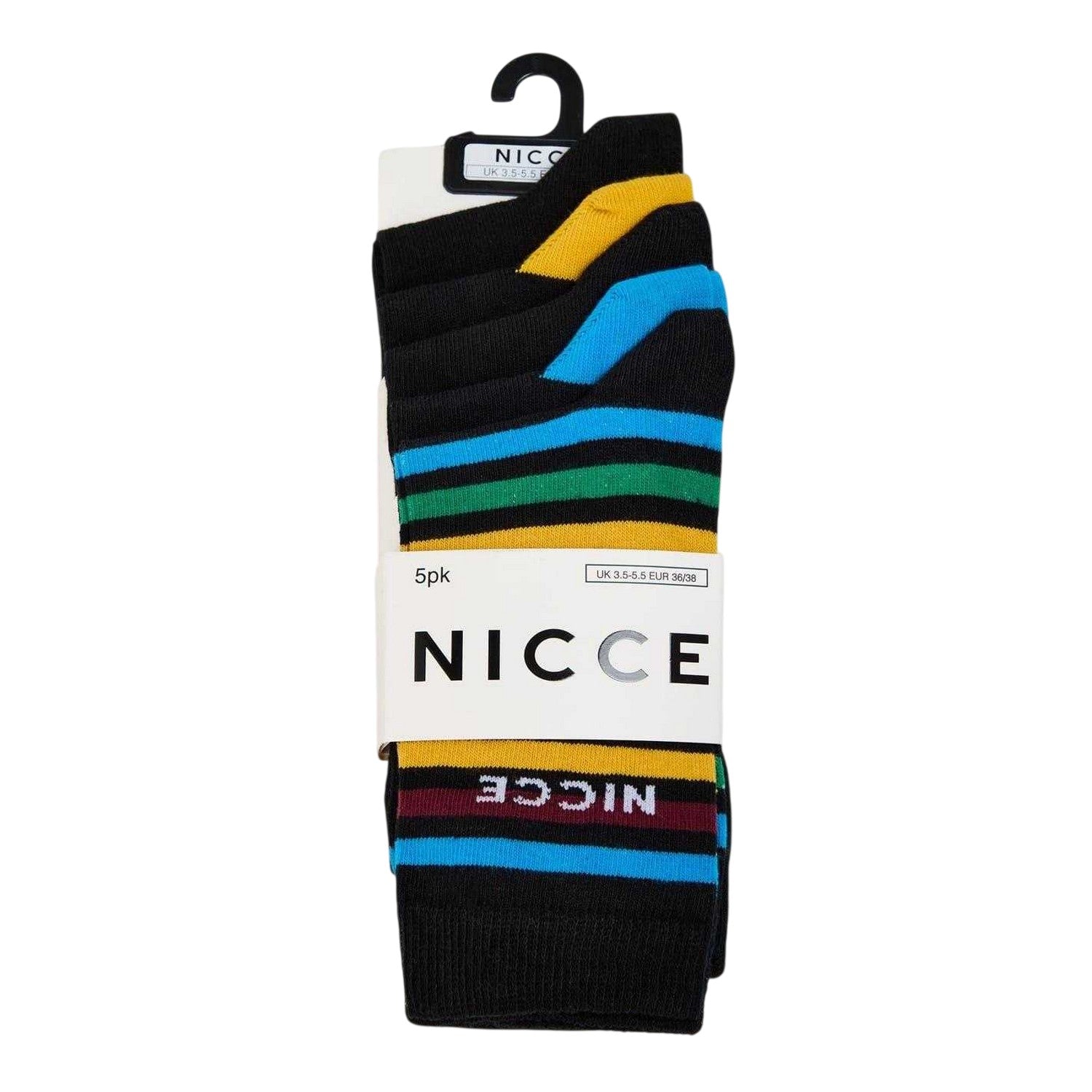 Black-Multicoloured - Front - Nicce Childrens-Kids Striped Dress Socks (Pack of 5)