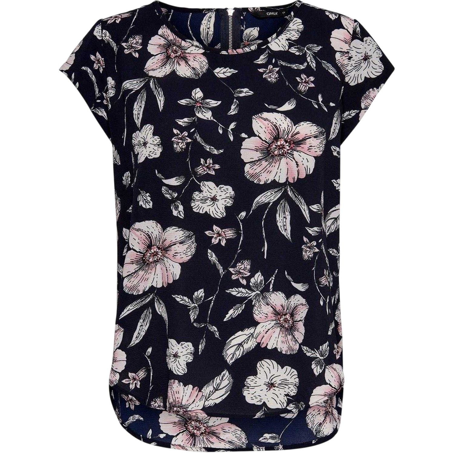 Night Sky - Front - Only Womens-Ladies Vic Floral Crew Neck Short-Sleeved Blouse