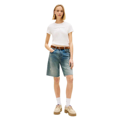 White - Side - Tommy Jeans Womens-Ladies Linear Slim T-Shirt