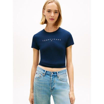 Navy - Back - Tommy Jeans Womens-Ladies Linear Slim T-Shirt