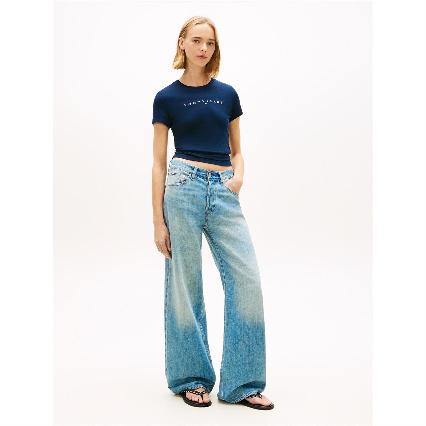 Navy - Side - Tommy Jeans Womens-Ladies Linear Slim T-Shirt