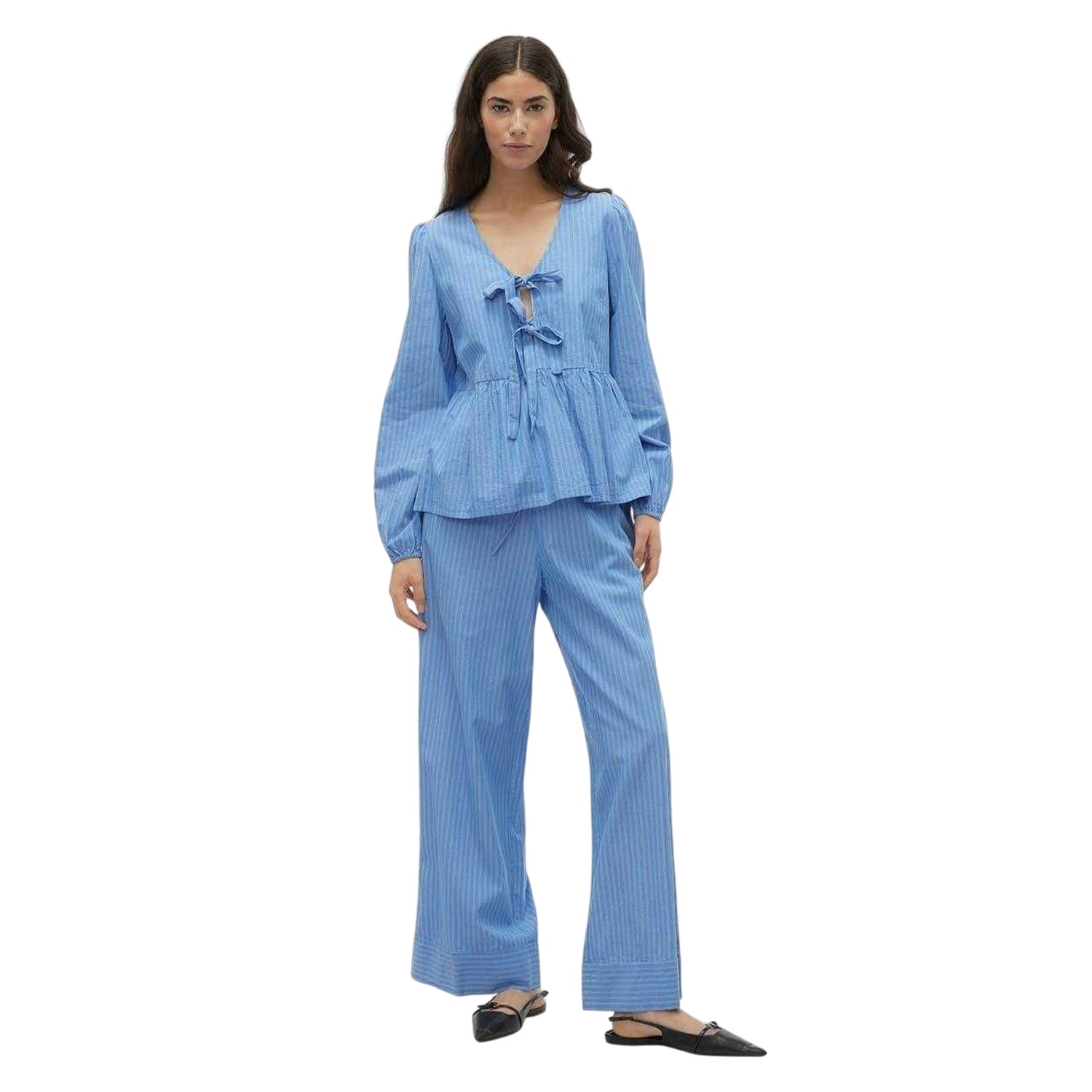 Blue - Lifestyle - Vero Moda Womens-Ladies Gili Tie V Neck Relaxed Fit Blouse