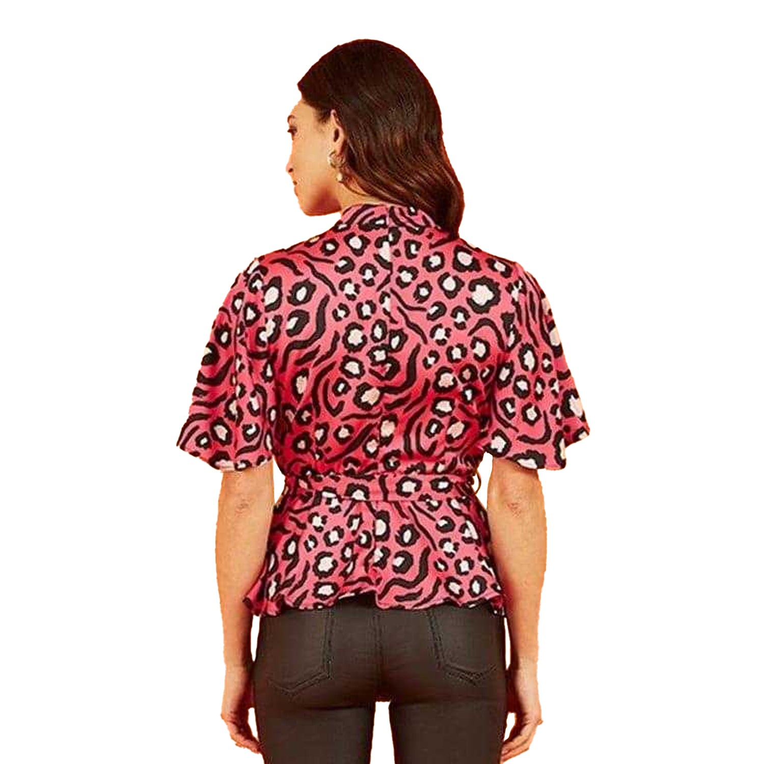 Pink - Back - Mela London Womens-Ladies Animal Print High-Neck Blouse