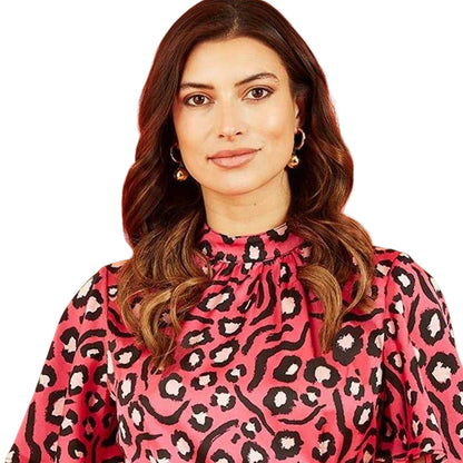Pink - Side - Mela London Womens-Ladies Animal Print High-Neck Blouse