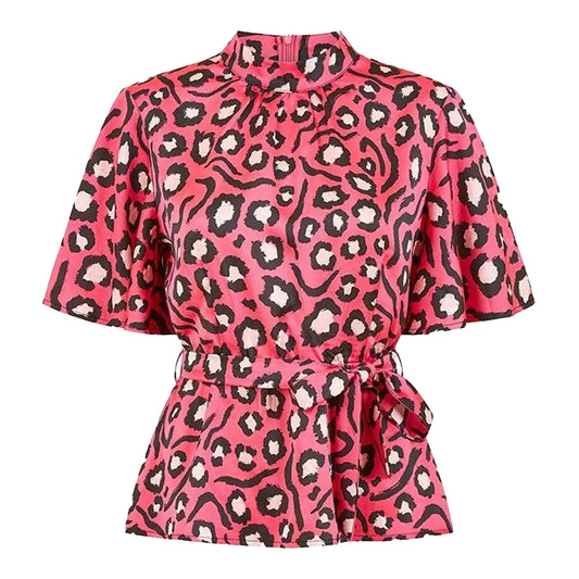 Pink - Front - Mela London Womens-Ladies Animal Print High-Neck Blouse