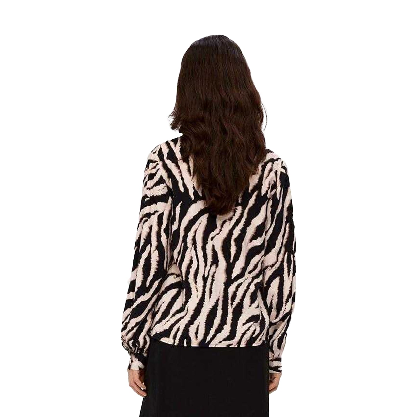 Brown-Black - Back - Elevate Womens-Ladies Zebra Print V Neck Long-Sleeved Blouse