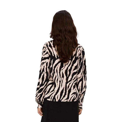 Brown-Black - Back - Elevate Womens-Ladies Zebra Print V Neck Long-Sleeved Blouse