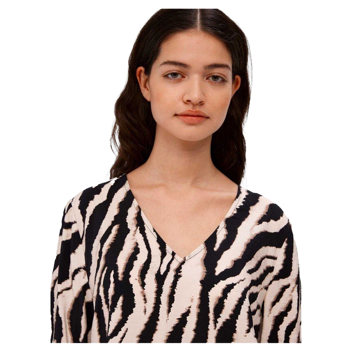 Brown-Black - Side - Elevate Womens-Ladies Zebra Print V Neck Long-Sleeved Blouse