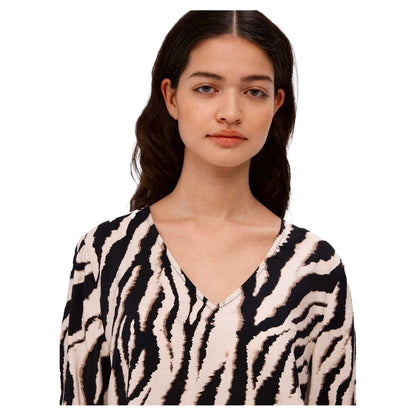 Brown-Black - Side - Elevate Womens-Ladies Zebra Print V Neck Long-Sleeved Blouse