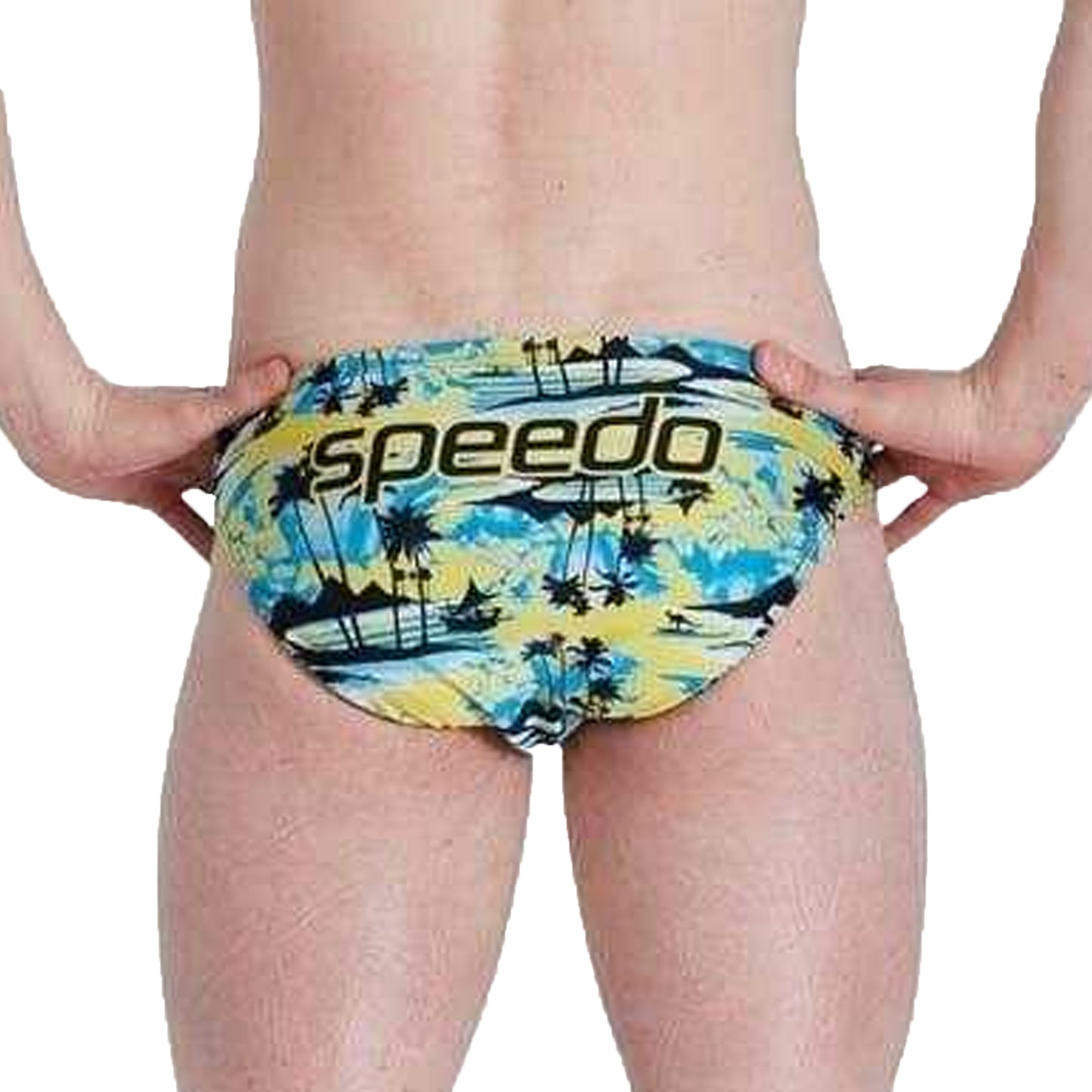 Yellow-Blue - Back - Speedo Mens Escape Palm Tree Swim Briefs