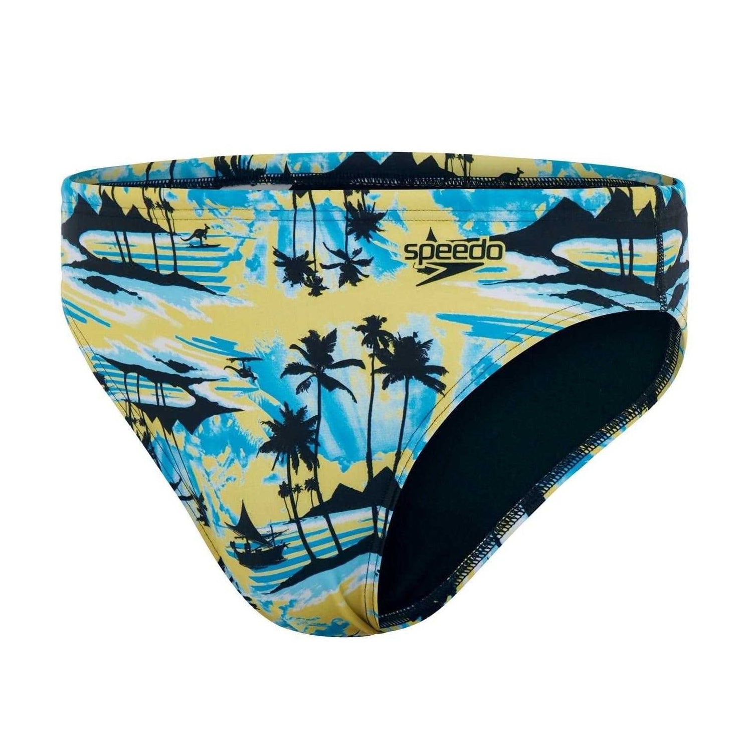 Yellow-Blue - Front - Speedo Mens Escape Palm Tree Swim Briefs
