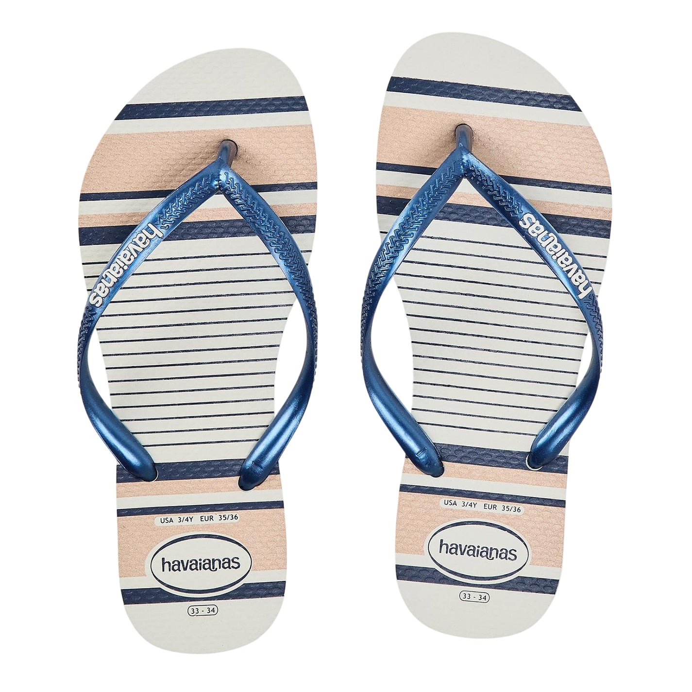White-Blue-Beige - Side - Havaianas Womens-Ladies Striped Flip Flops