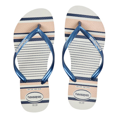 White-Blue-Beige - Side - Havaianas Womens-Ladies Striped Flip Flops