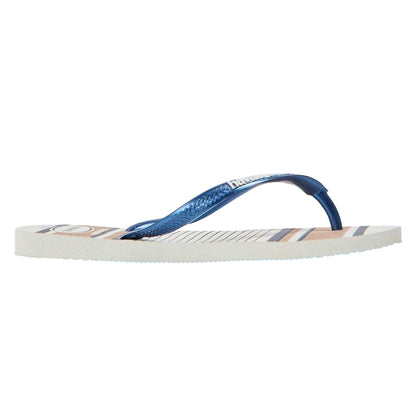 White-Blue-Beige - Front - Havaianas Womens-Ladies Striped Flip Flops