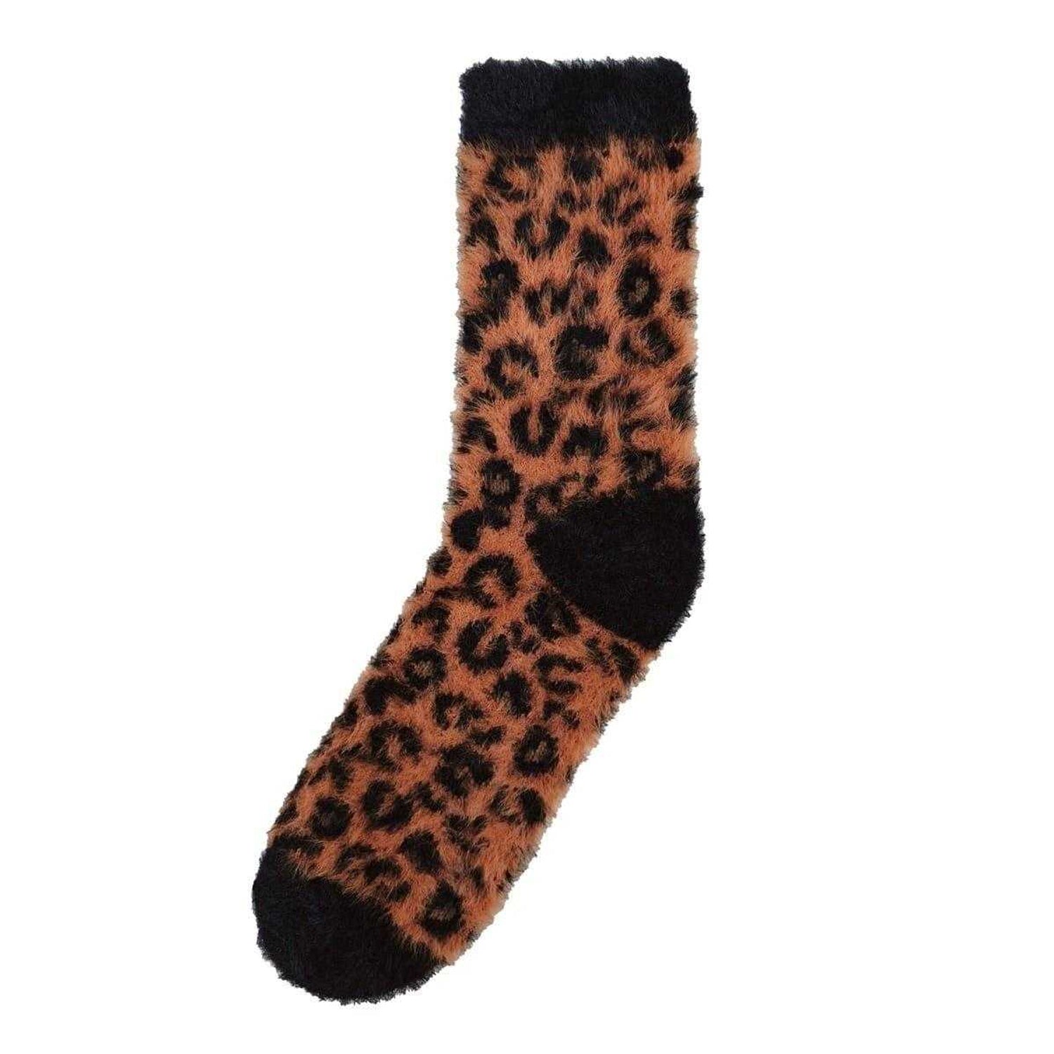 Brown-Black - Back - Miso Womens-Ladies Leopard Print Ankle Socks