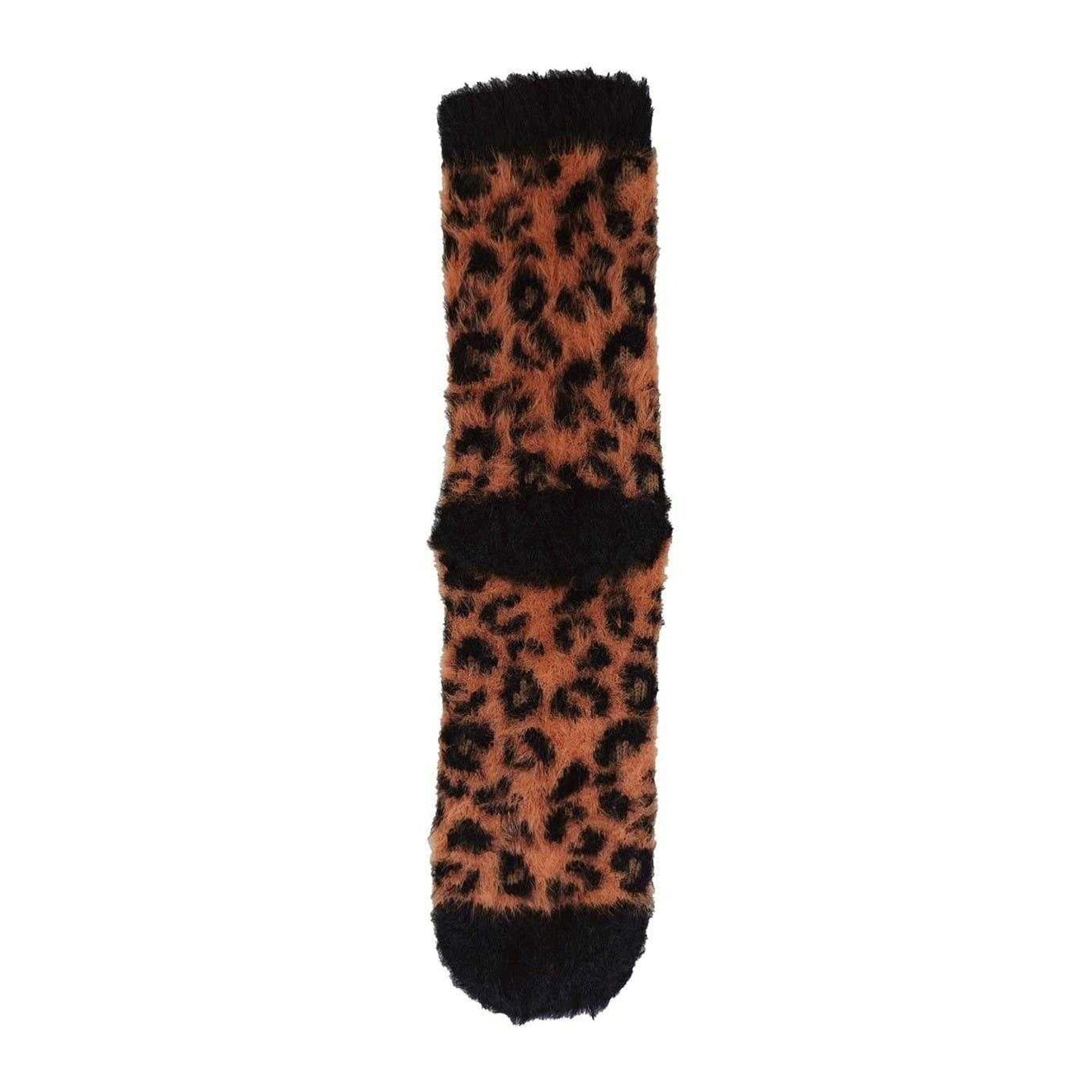 Brown-Black - Side - Miso Womens-Ladies Leopard Print Ankle Socks