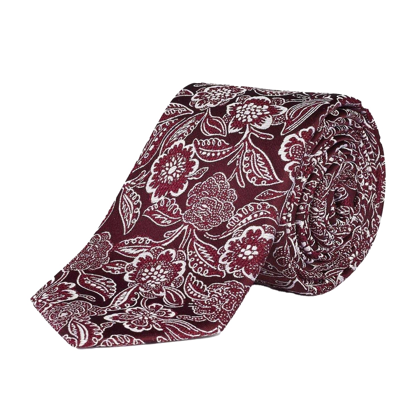 Burgundy - Back - Haines and Bonner Mens Floral Silk Twill Formal Tie