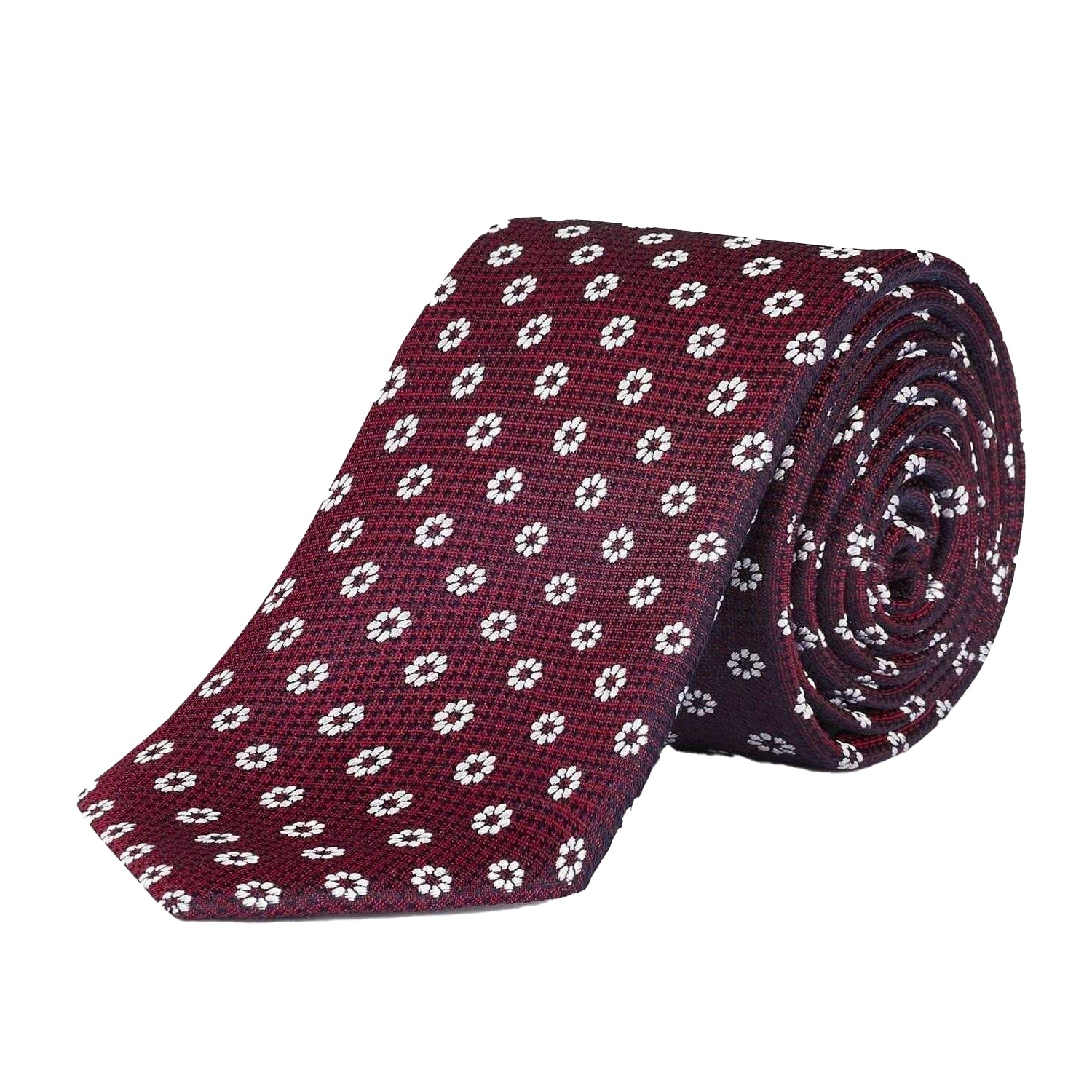 Burgundy - Back - Haines and Bonner Mens Daisy Silk Twill Tie