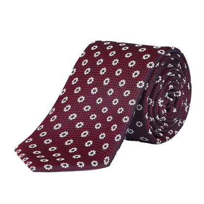 Burgundy - Back - Haines and Bonner Mens Daisy Silk Twill Tie