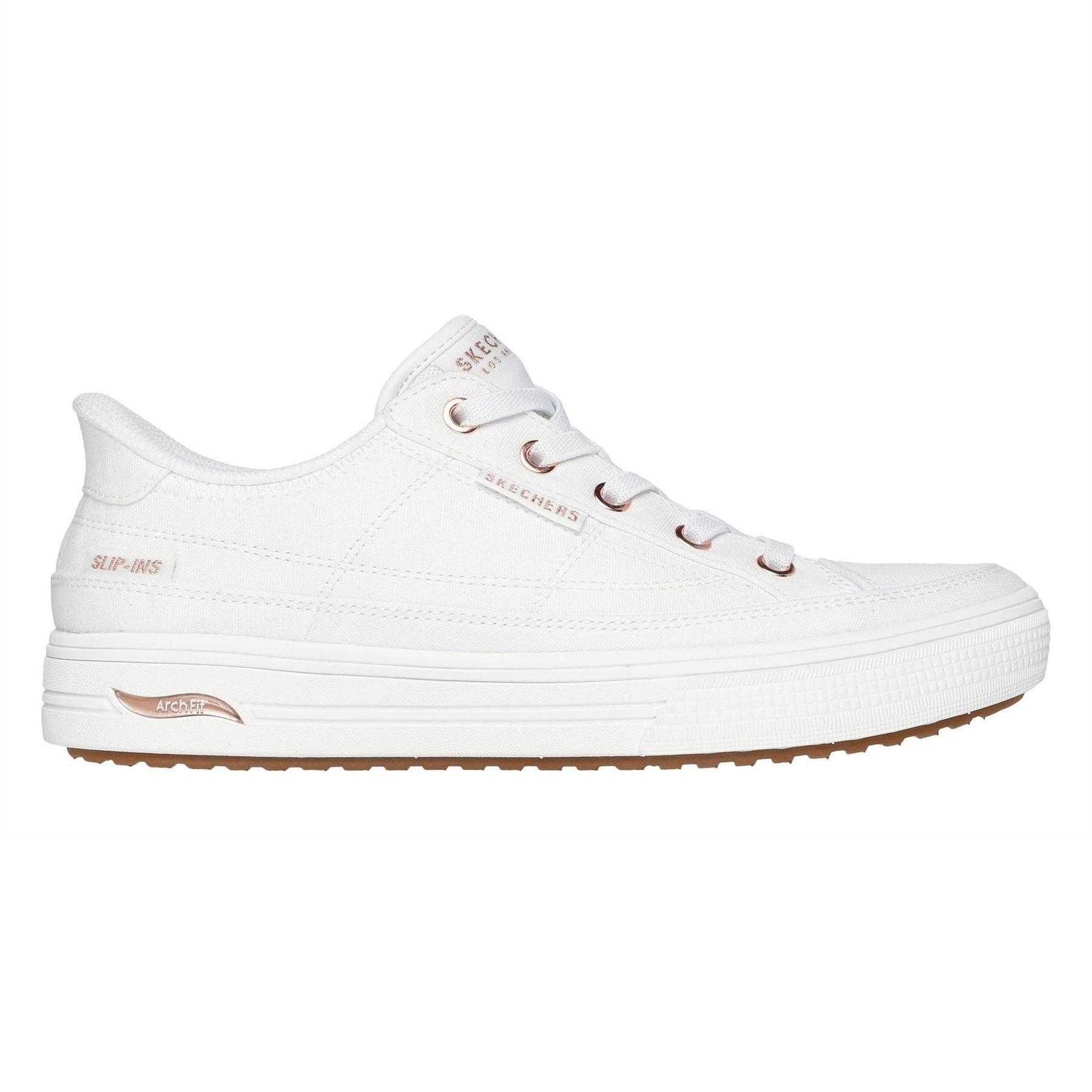 White - Side - Skechers Womens-Ladies Arcade - Meet Ya There Canvas Trainers