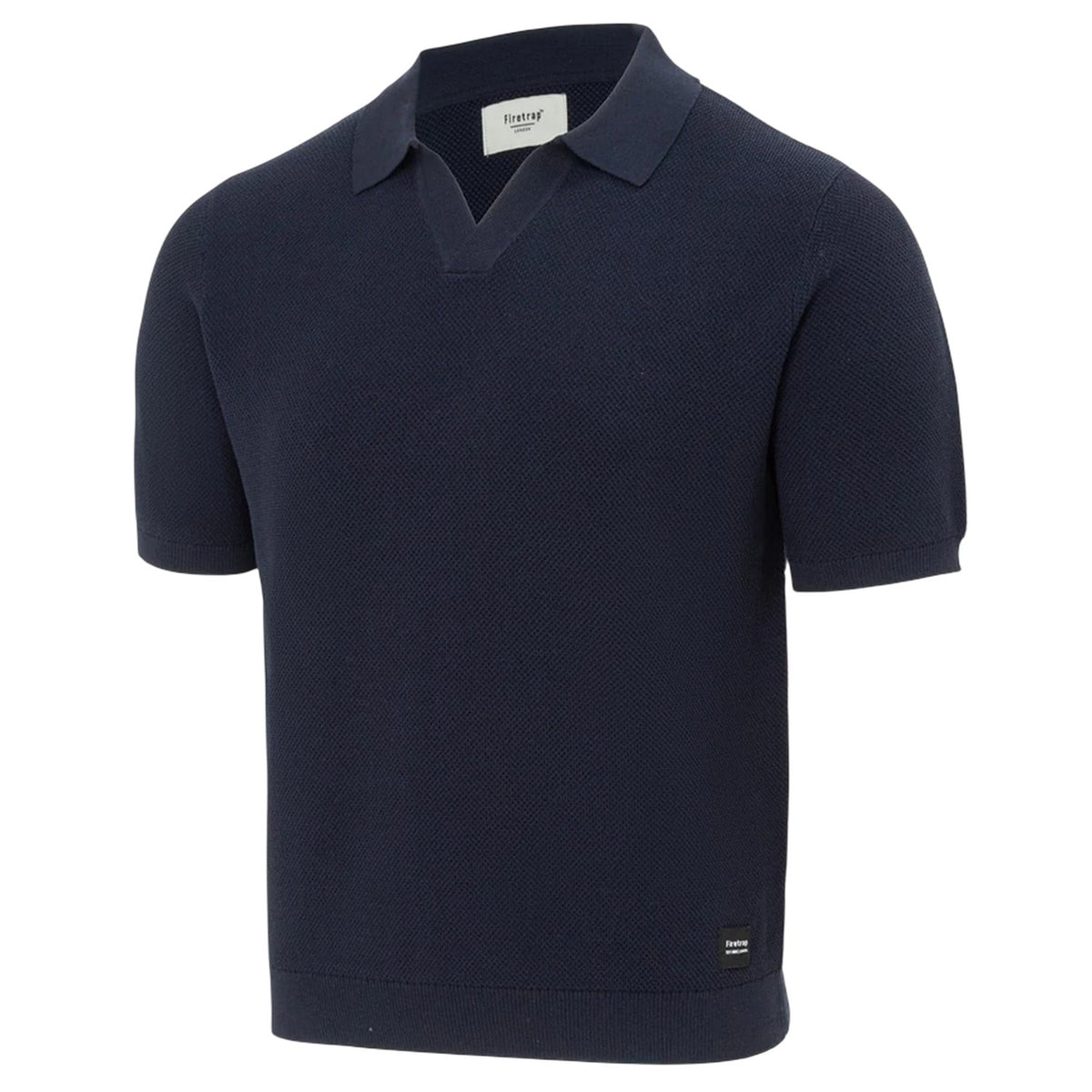 Blue - Side - Firetrap Mens Textured Collared Polo Shirt