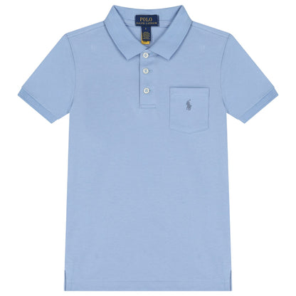 Chambray Blue - Front - Ralph Lauren Childrens-Kids Embroidered Pocket Regular Polo Shirt