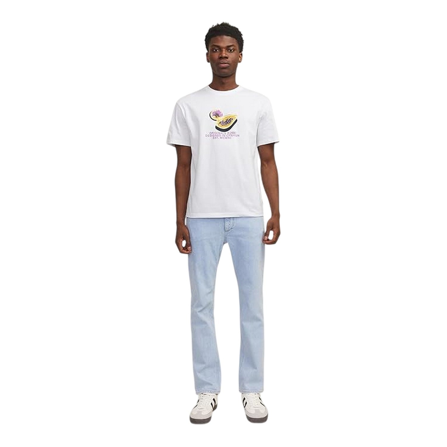 Bright White - Pack Shot - Jack And Jones Mens Papaya Crew Neck T-Shirt