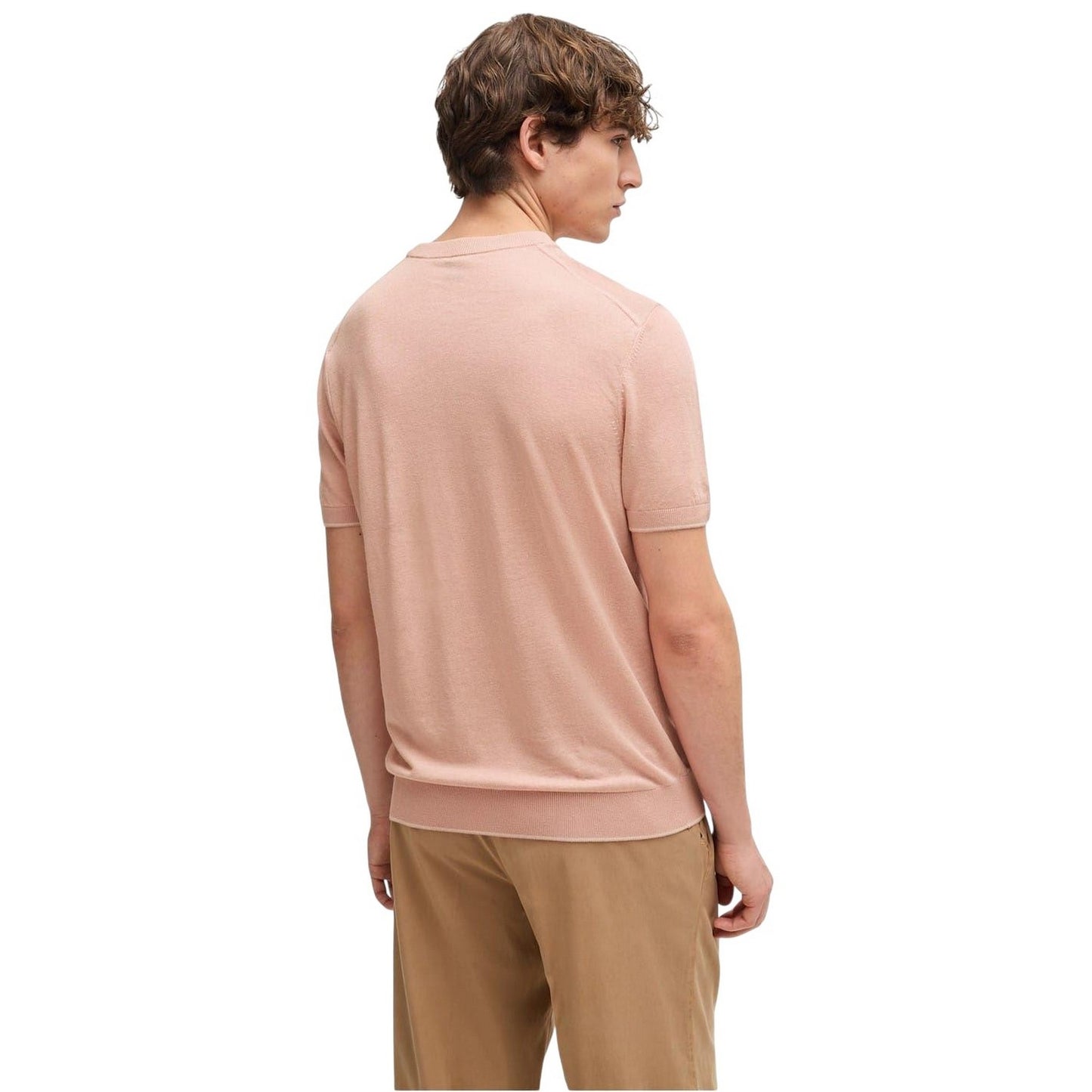 Pink - Back - Boss Mens Tramonte Knitted T-Shirt