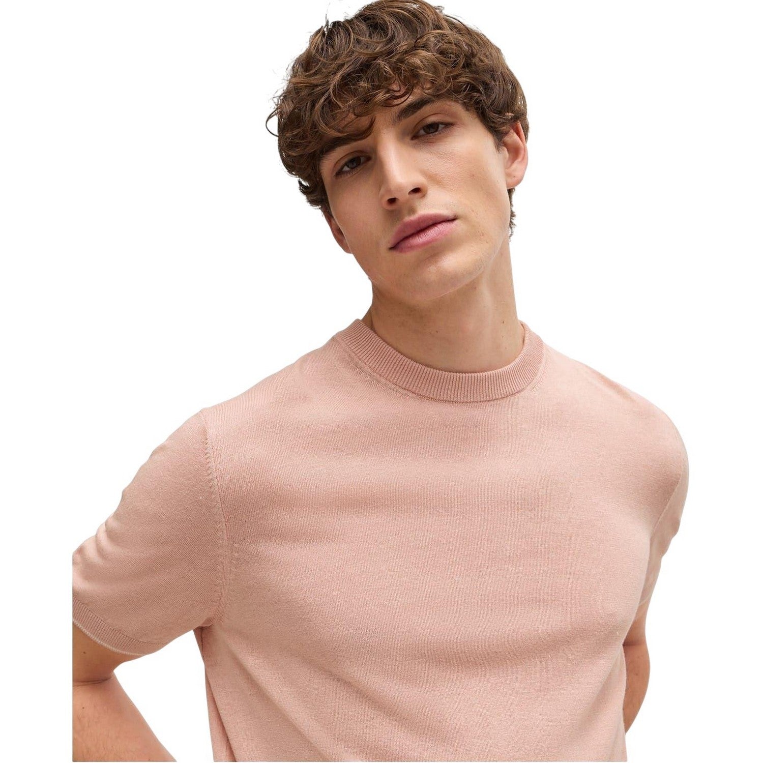 Pink - Side - Boss Mens Tramonte Knitted T-Shirt
