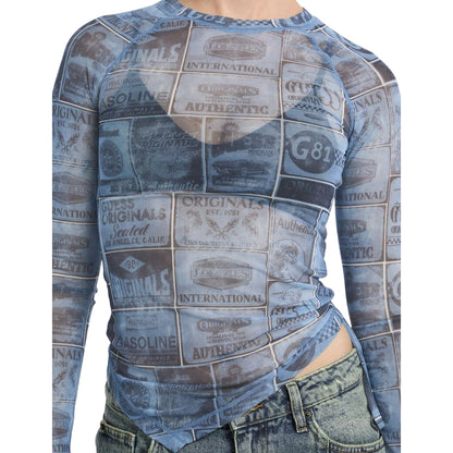 Blue - Lifestyle - Guess Womens-Ladies Lettering Mesh Slim Raglan T-Shirt