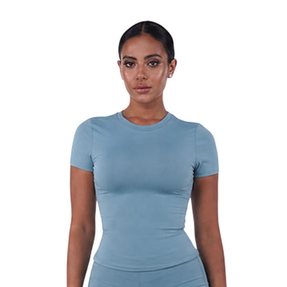 Blue - Side - Honeyz Womens-Ladies Signature Crew Neck Slim T-Shirt