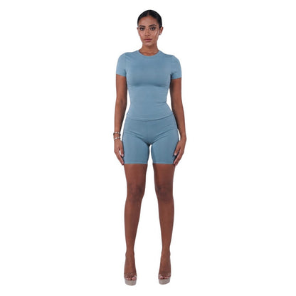 Blue - Lifestyle - Honeyz Womens-Ladies Signature Crew Neck Slim T-Shirt