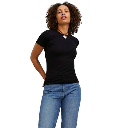 Black - Side - JJXX Womens-Ladies Plain Crew Neck T-Shirt