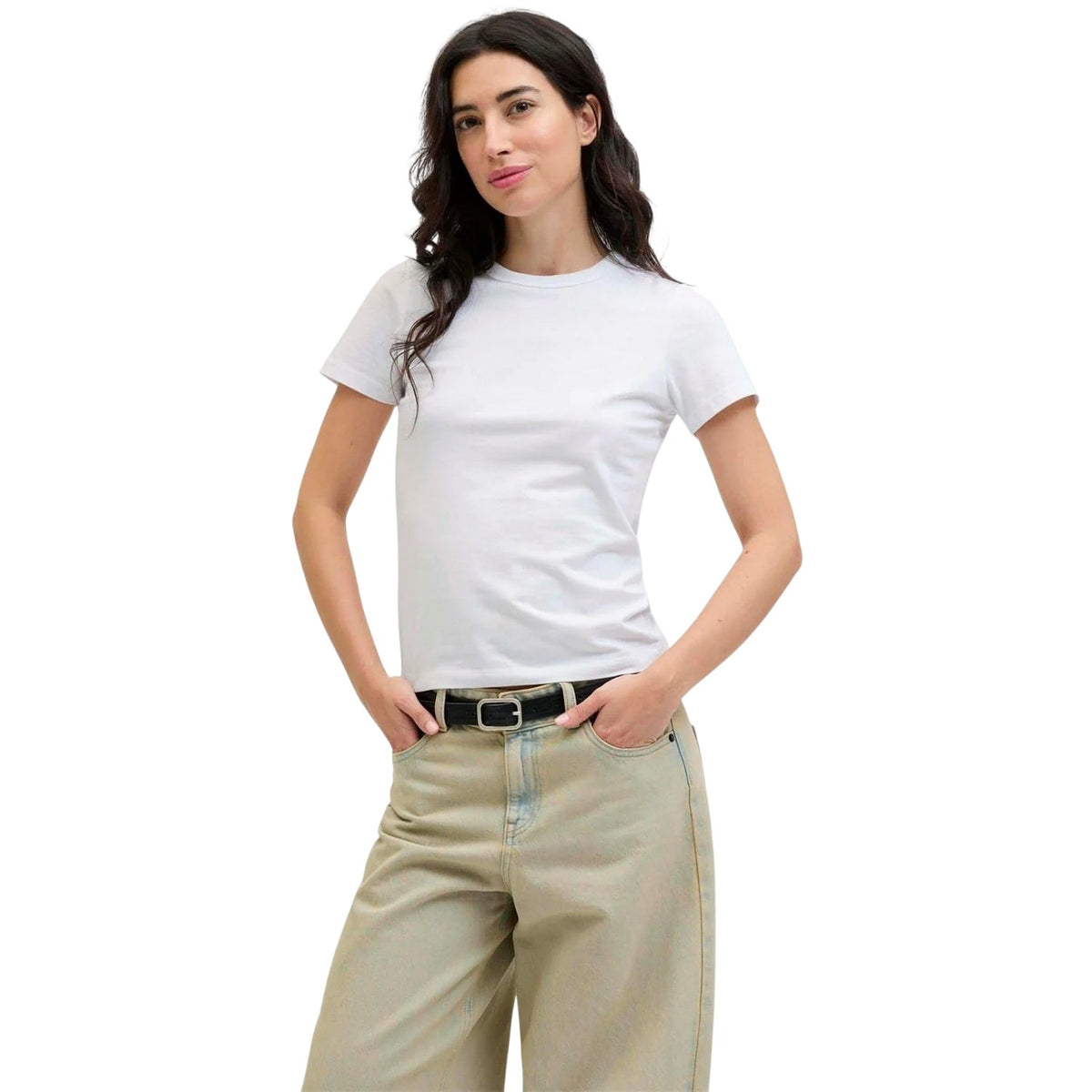 Bright White - Side - JJXX Womens-Ladies Plain Crew Neck T-Shirt