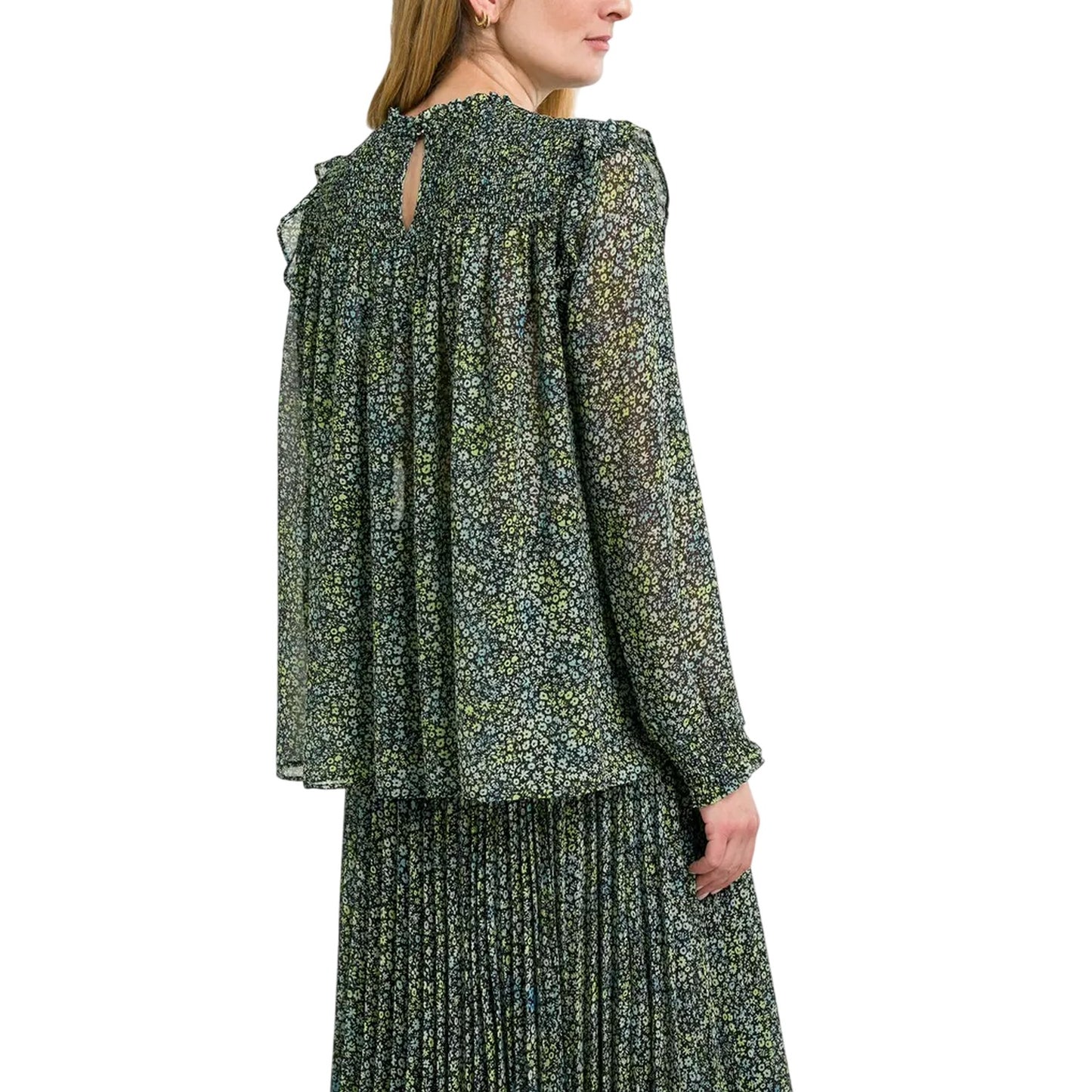 Multicoloured - Back - Boss Womens-Ladies Floral High-Neck Long-Sleeved Blouse