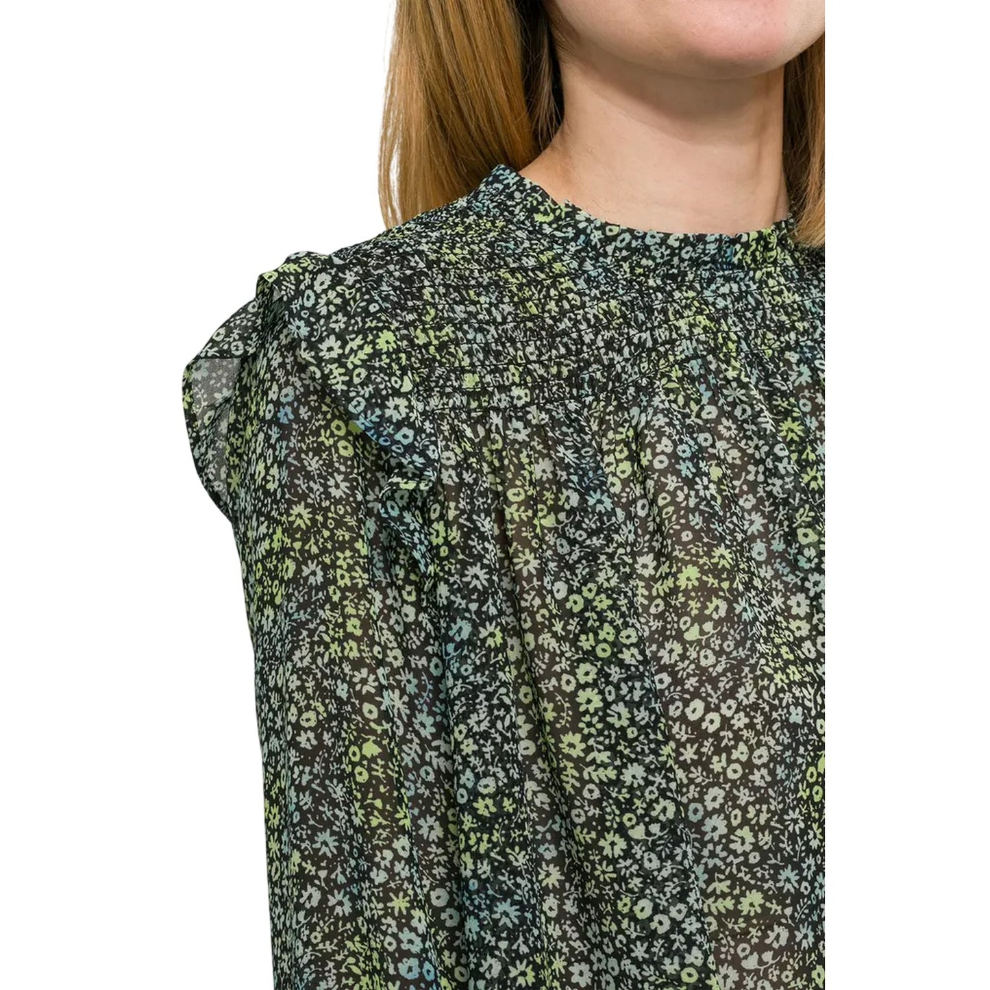 Multicoloured - Side - Boss Womens-Ladies Floral High-Neck Long-Sleeved Blouse