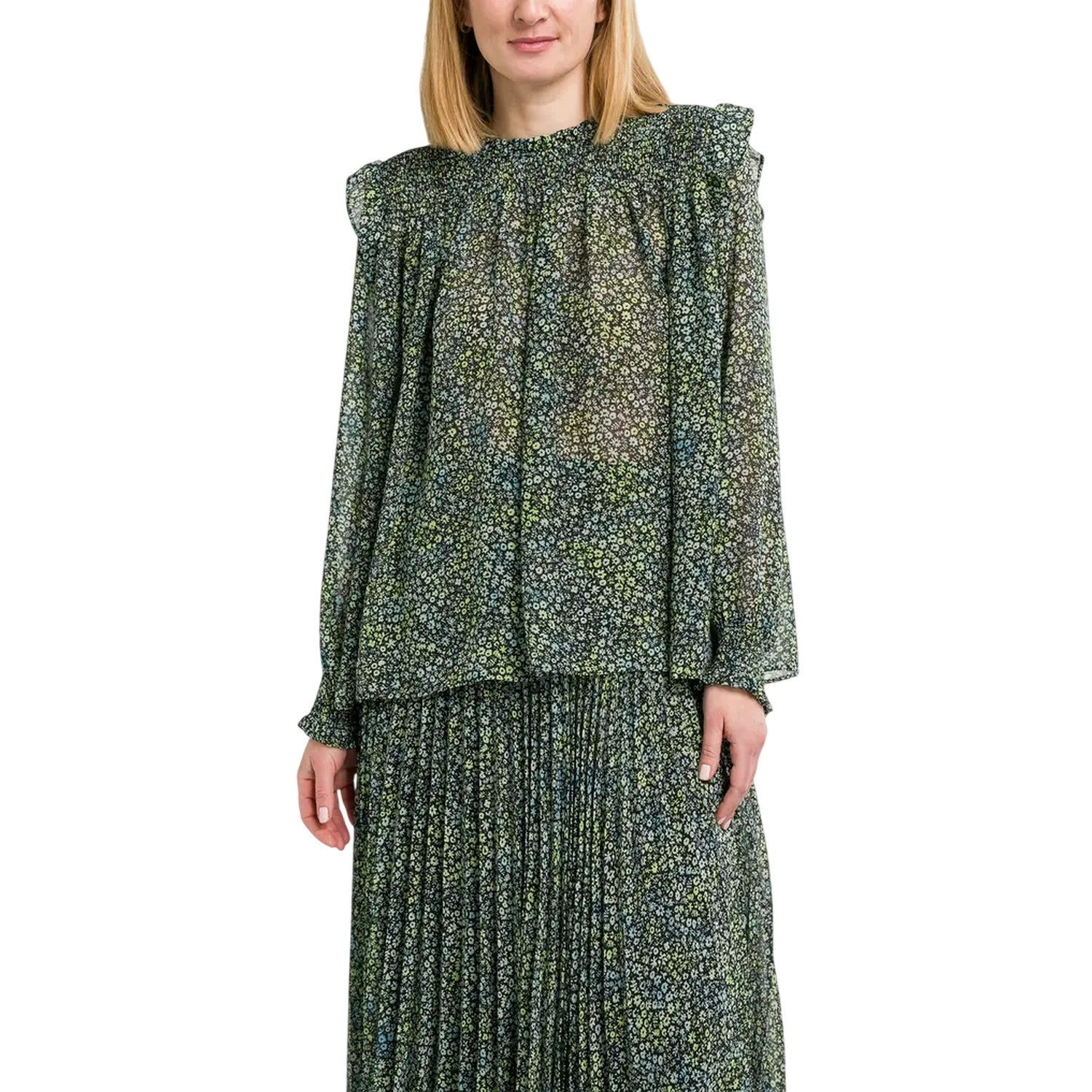 Multicoloured - Lifestyle - Boss Womens-Ladies Floral High-Neck Long-Sleeved Blouse