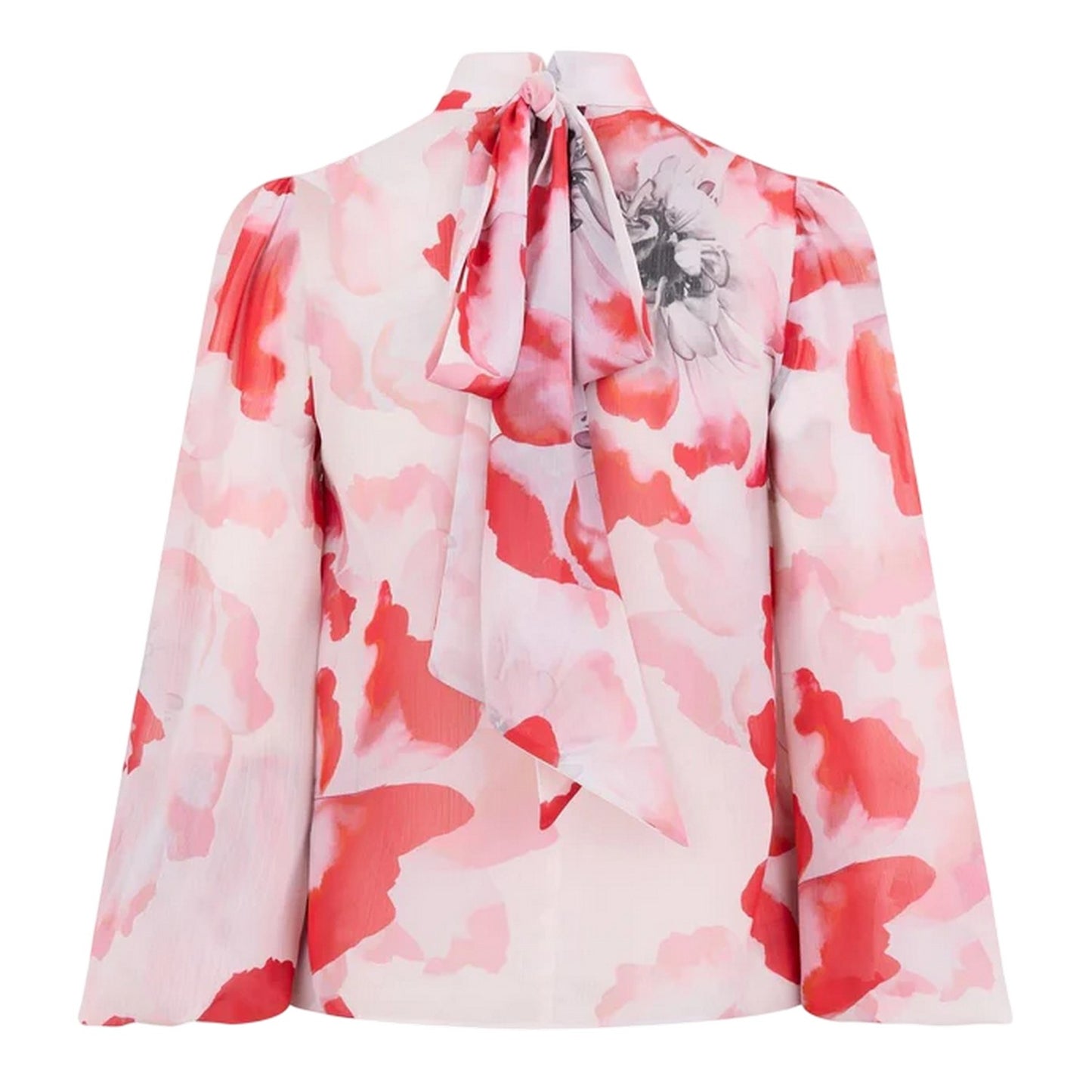 Ivory - Back - Ted Baker Womens-Ladies Floral High-Neck Relaxed Fit Balloon Sleeve Blouse